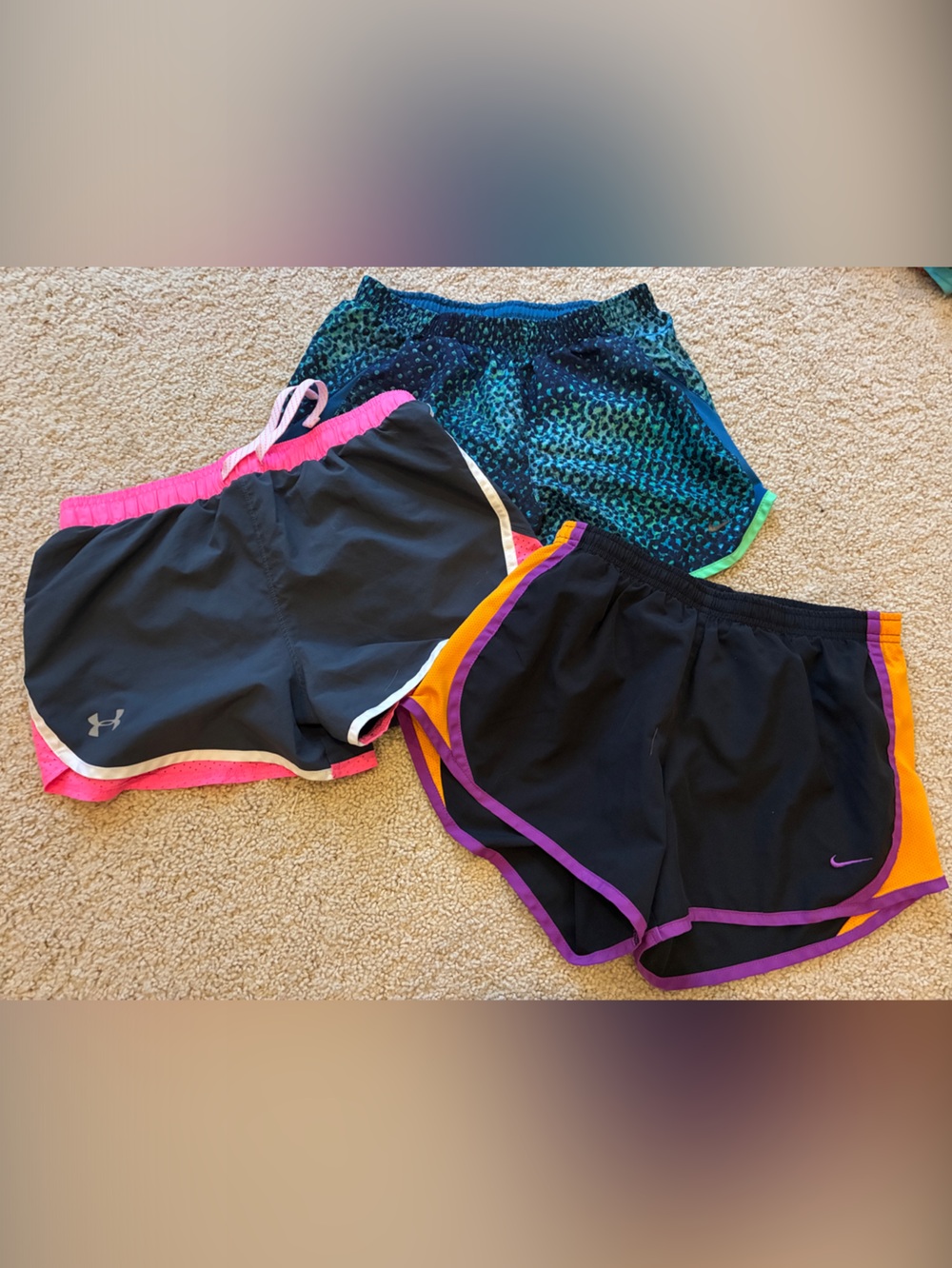Under Armour Black Shorts with Pink Trim + 2 NIKE Athletic Shorts
